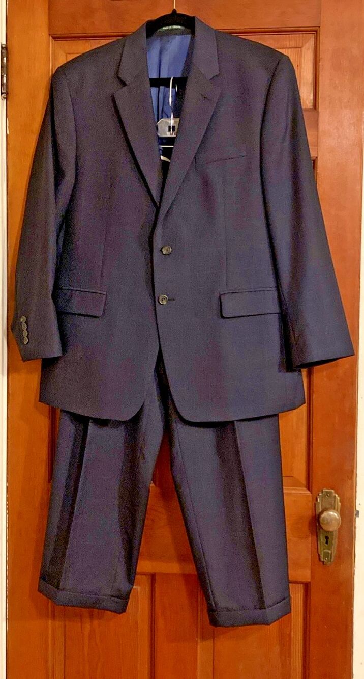 Ralph Lauren Mens 44R Wool Dress Suit 2 Button Jacket and Pants Windowpane 36x28